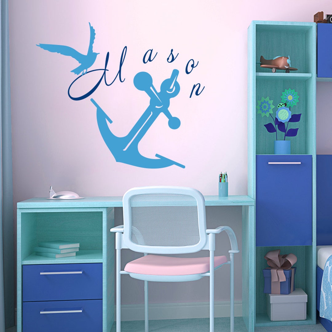 Wall Vinyl Decal Sea Nautical Marine Anchor Seagull Bird Custom ...