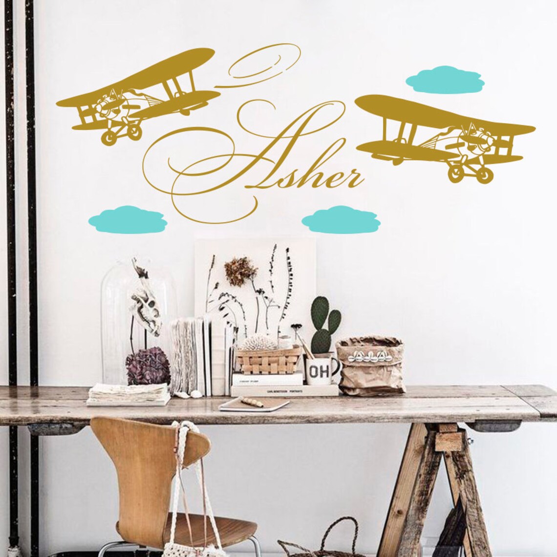 Wall Decals Vinyl Sticker Airplane Biplane Plane Clouds Sky | Etsy