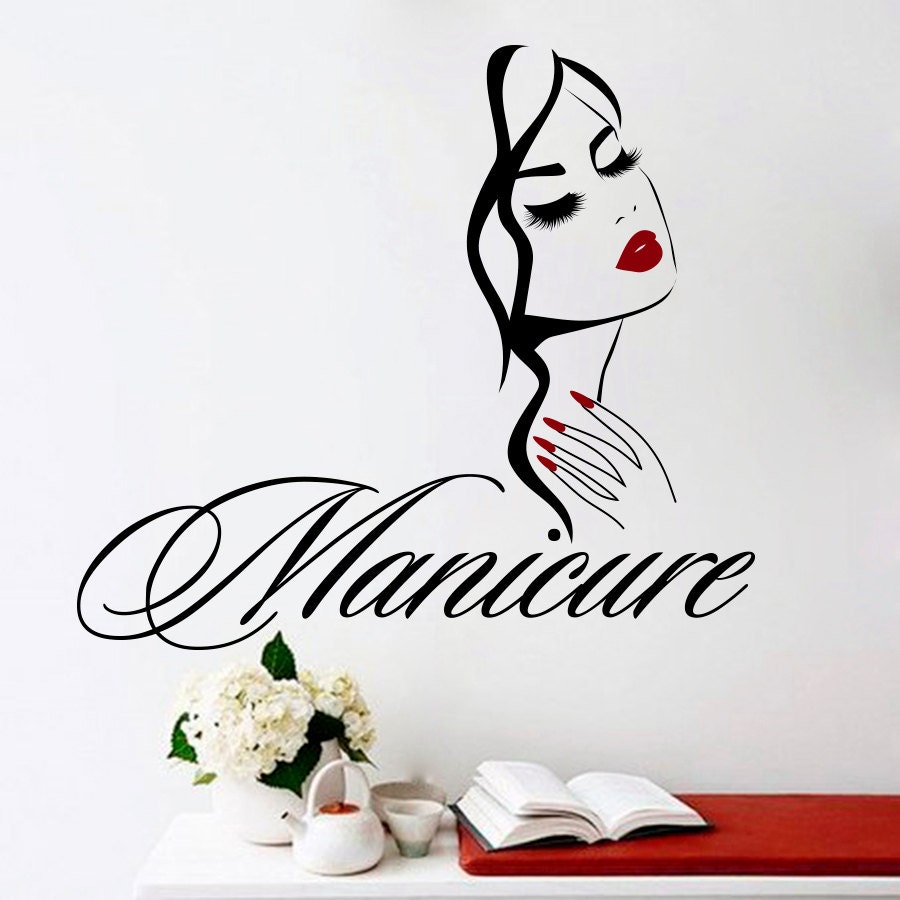 1 pc Sticker Mural Salon De Beauté Manucure Nail Salon Mur Art Autocollant  Belle Fille Visage