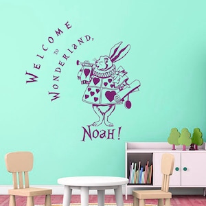Wall Decal Welcome to Wonderland Custom Personalized Baby Name Boy Girl Alice in Wonderland Children's Vinyl Sticker Home Décor Murals A582