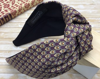 Arabesque hairband, headband with knot, woman headband, Arabesque Pattern, central knot headband, Sewing headband