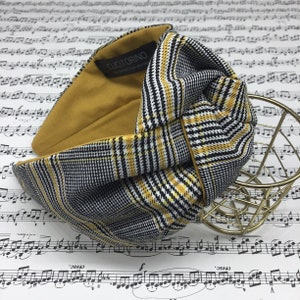 Senf-Tartan-Haar-Stirnband, zentrales Knoten-Stirnband, Schottisch gemustertes Stirnband, Damen-Haar-Stirnband, warme Töne.