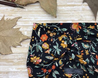 Bandeau cheveux semi-turban Fleurs d'automne, Foliage Rétro, bandeau large, style rétro, bandeau souple, larges bandeaux cheveux, coton