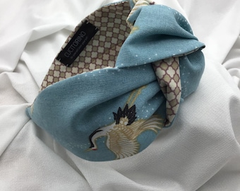 Hairband, Grus japonensis, Japan Mood, Central knot women's headband, Cotton headband, Japanese bird