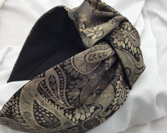 UNIQUE PIECE: Silk headband, Tie pattern, Elegant women's headband with central knot, Handmade headband, silk brocade