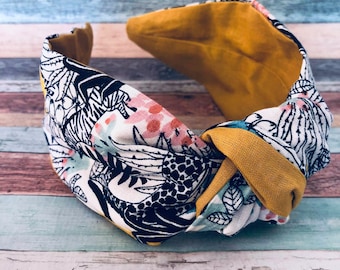 Jungle Headband, Little Animals and Mustard, Mustard Yellow, Knot Headband, Women&#39;s Headband, Cotton