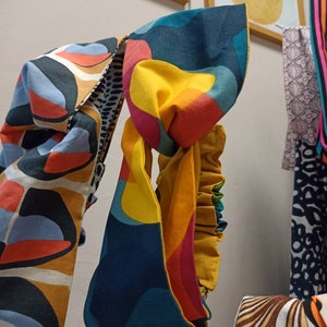Bauhaus-Haarband, gekreuztes Band mit Gummizug, doppelseitiger Halbturban, senfgelbes Band, mehrfarbiges Damenband aus Baumwolle Bild 7