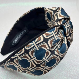 Retro Geometries Haarband, Mattes Satin, Mittelknoten Stirnband, Geometrisches Muster, Damen Haarband, Geometrika
