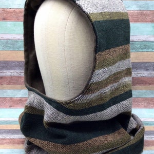 Cappuccio sciarpa double face, Scaldacollo Cappuccio a righe, Cappuccio verde con sciarpa, Cappuccio con Scaldacollo incluso, Sciarpa Verde