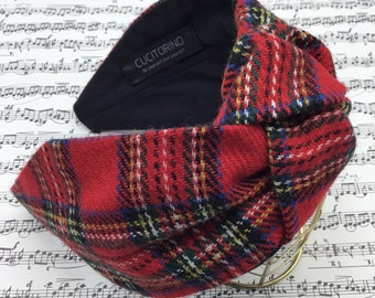 Tartan hair headband, knot headband, tartan wool headband, red headband, red tartan, tartan headband, women.