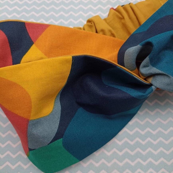 Bauhaus-Haarband, gekreuztes Band mit Gummizug, doppelseitiger Halbturban, senfgelbes Band, mehrfarbiges Damenband aus Baumwolle