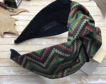 Multicolored Chevron hairband, knitted effect, Central knot headband, Women's hairband, Sewing machine