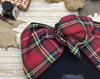 Fascia per capelli modellabile Tartan Rosso,Fasce capelli, Turbante  double-face nero, turbante scozzese, turbante invernale