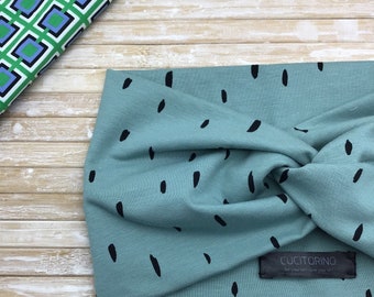 Pop pattern semi-turban headband, mint green and black headband, soft hair band, cotton headband