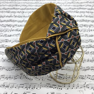 Haarband im Retro-Geometrie-Stil, Senfgelb und Grün, Mittelknoten-Stirnband, geometrisches Muster, Damenhaarband, Nähen