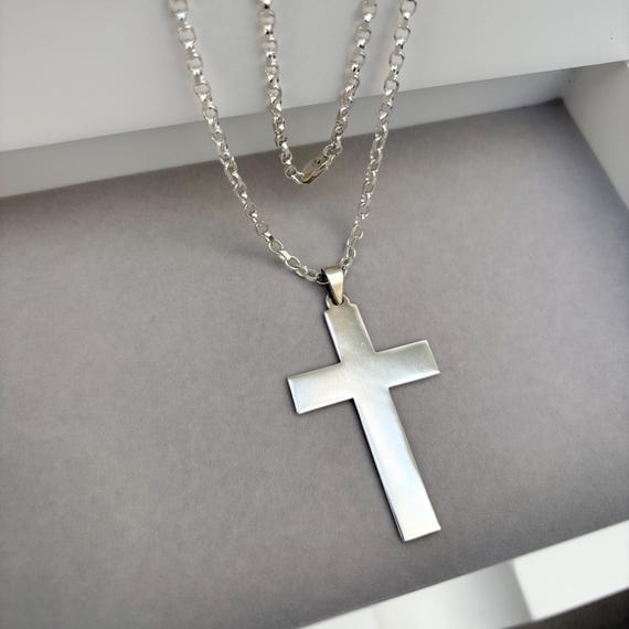 Vintage very large solid silver cross pendant on … - image 3