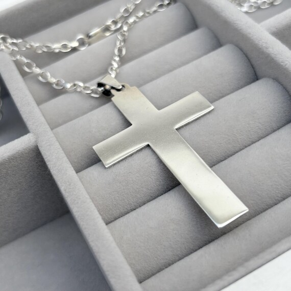 Vintage very large solid silver cross pendant on … - image 2