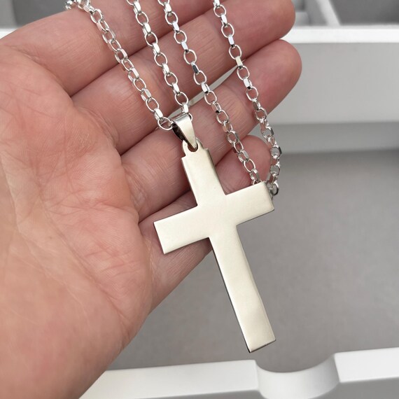 Vintage very large solid silver cross pendant on … - image 4