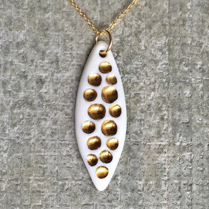 Marquise Diatom Pendant in Porcelain and Gold with Spots
