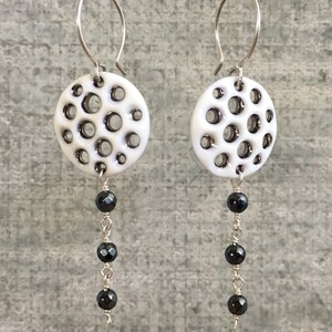 Diatom Earrings in Porcelain and Silver with Hematite