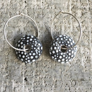 Porcelain Sea Urchin Earrings in Silver and Black