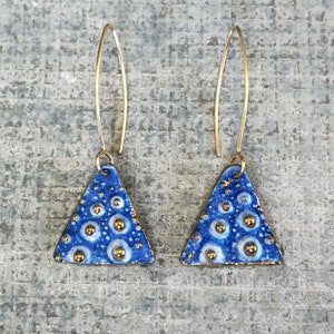 Porcelain Sea Urchin Earrings--small triangles in gold and blue