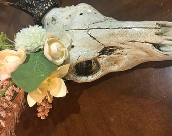 Resin Deer Skull with Spring Floral Crown