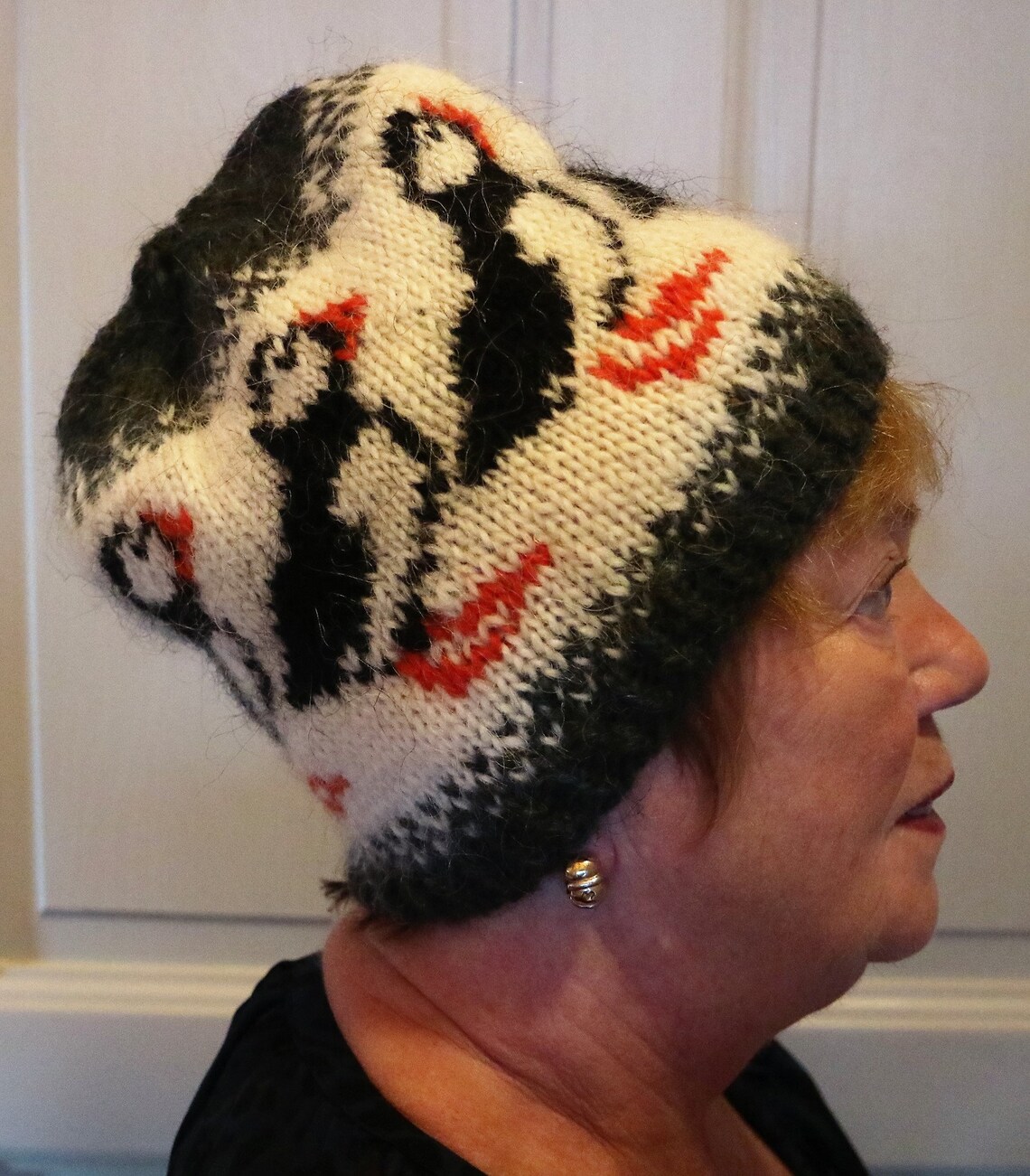 Knit Winter Hat , Type PUFFINS 2 . Made From 100 Icelandic Wool. Hand