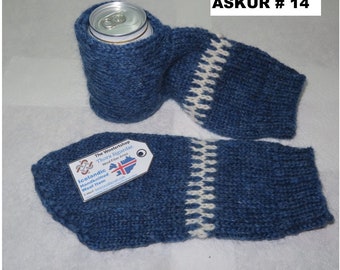 Icelandic WOOL BEER MITTENS. Type: Askur # 14. Hand knitted by Thora Sigurdar. - Wool fiber artist.