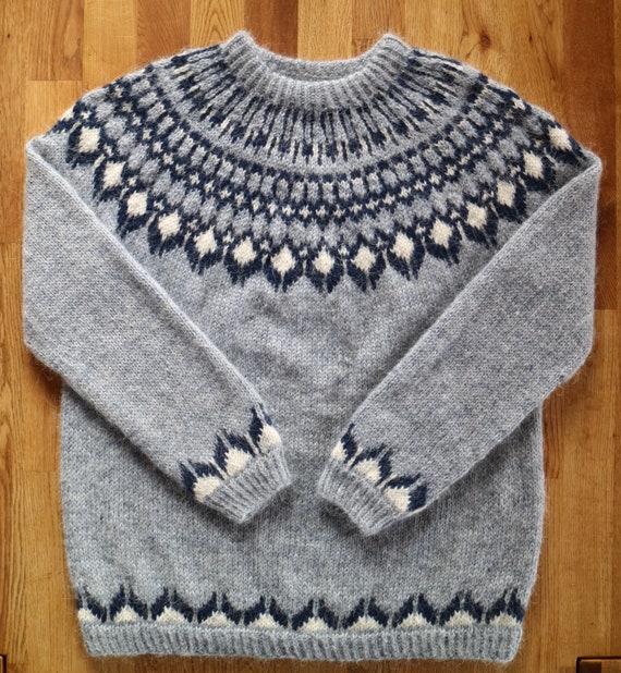 Type: Volcania # 35 Hand knitted by Thora Sigurdar - Wool fiber artist. Icelandic traditional natural wool sweater