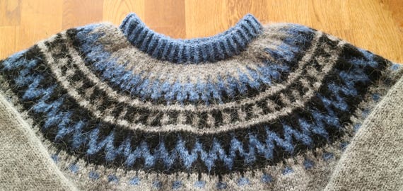 Type: Volcania # 35 Hand knitted by Thora Sigurdar - Wool fiber artist. Icelandic traditional natural wool sweater