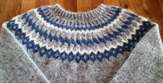 Type: Volcania # 35 Hand knitted by Thora Sigurdar - Wool fiber artist. Icelandic traditional natural wool sweater