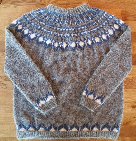 Type: Volcania # 35 Hand knitted by Thora Sigurdar - Wool fiber artist. Icelandic traditional natural wool sweater