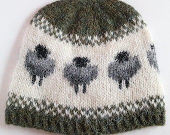 Knit Winter Hat , Type “ LAMB # 7 ”. Made from 100% Icelandic Wool. Hand knitted by Thora Sigurdar. - Wool fiber artist.