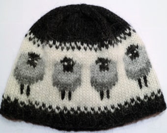 Knit Winter Hat , Type “ LAMB # 8 ”. Made from 100% Icelandic Wool. Hand knitted by Thora Sigurdar. - Wool fiber artist.