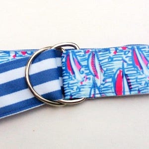 BLUE SAILBOAT Belt, 34&quot; Long, REVERSIBLE Belt, Preppy Ribbon Belt, Regatta Belt, Nautical belt, Stripes Belt, 1.5&quot; Wide