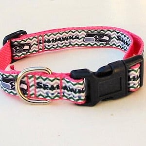 SMALL SEAHAWKS DOG Collar, Pink Seahawks Collar, 3/4&quot; Wide, Lady Seahawks, Seattle Seahawks, Girl Seahawks Collar, Puppy Seahawks