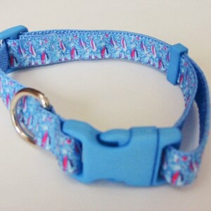 SAILBOAT Dog Collar, 3/4" Wide, REGATTA Collar, NAUTICAL Sailboat Race Collar, Preppy Ribbon Collar, Boat Collar, Small Dog Puppy Collar