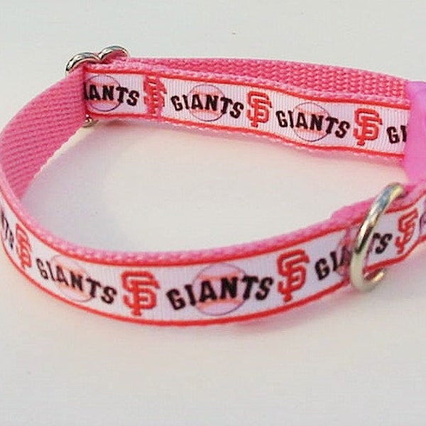 SF GIANTS Dog Collar, 3/4" or 1" Wide, White Giants Dog Collar, Pink San Francisco Giants, Girl Giants Collar