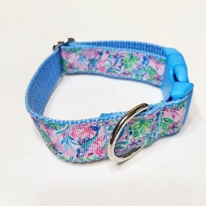 BLUE MERMAID Dog Collar, Pink Collar, Preppy Ribbon Collar, Tropical Collar, Floral Girl Dog Collar