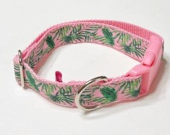 PALM TREE Dog Collar, Pink Collar, TTROPICAL Collar, Floral Collar, Preppy Ribbon Collar, Girl Dog Collar