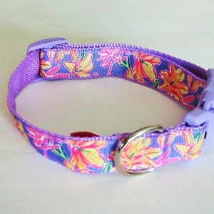 LAVENDER Dog Collar, Yellow Lily Floral Collar, Preppy Purple Ribbon Collar, Tropical Violet Collar