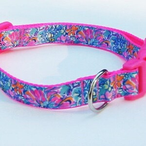 AQUA BLUE FLORAL Dog Collar, Pink Collar, Dark Aqua Collar, Tropical Collar, Beach Collar, Turquoise Collar