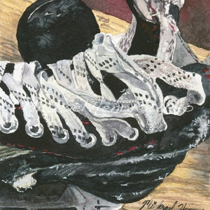 Aquarela de skate de hóquei, impressão, NHL, Man Cave, quarto infantil, esportes, decoração,
