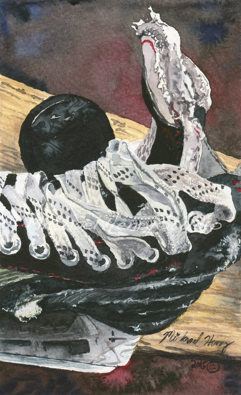 Hockey Skate Watercolor, Print, NHL, Man Cave, Kid's Room, Sports, Decor, image 1