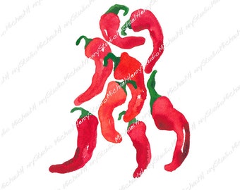 Watercolor Chilis design, T-shirt, Gift, Sticker, Sublimation, Png Jpeg, foodie, southwest, food, chilis, peppers