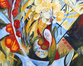 Original Abstract Oil, "Flowers & Vase" Home Decore, Contemporary Art, Modern Art, Limited Edition Prints