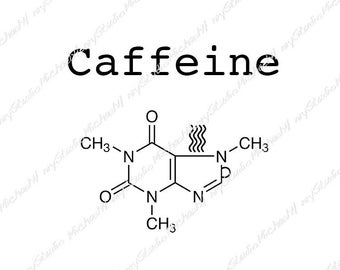 Caffeine molecule, Fun design, T-shirt, Gift, Sticker, Sublimation, Png, Jpeg, Svg, Coffee or Tea mug in molecule.