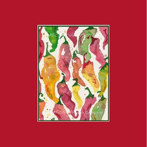 Chili Peppers, Chili, cuisine Art abstrait, sud-ouest Art, Foodie, nourriture Art, impression, chauffage de maison un cadeau, aquarelle sans cadre, cadeau pour elle