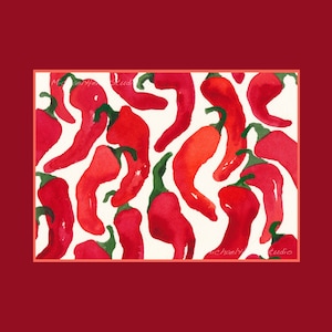 Red Hot Chili Peppers, aquarelle d’impression, du Sud-Ouest, nourriture Art, Art de la cuisine, Foodie, jardin Art, décoration murale, Horizontal, sans cadre